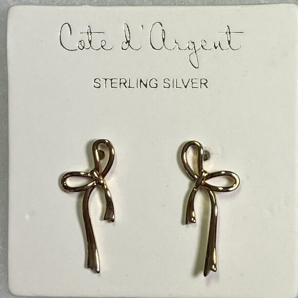 Cote d’ Argent 925 Sterling Silver Gold Plated Mini Bow Post Stud Earrings NEW - Picture 3 of 9